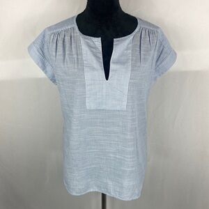 Gap Blue and White 100% Cotton Pin Stripe Blouse with Hi-Low Hem